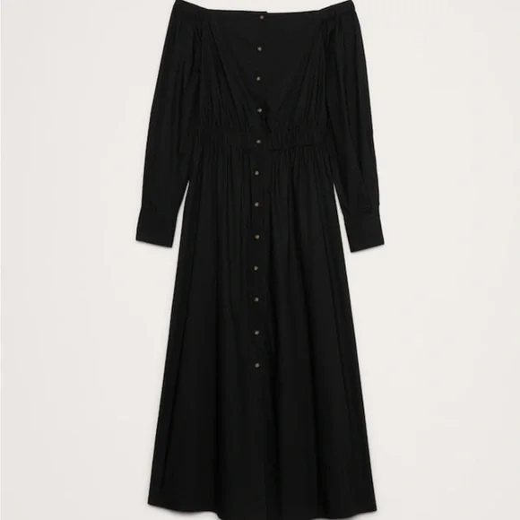 NWT Banana Republic Cotton Pop Off Shoulder Black Shirt Dress Sz S (#771887) - Picture 4 of 7